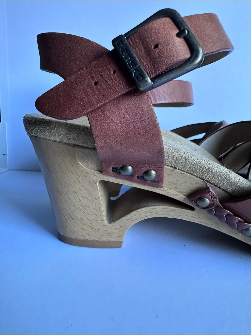 Dansko Ankle Strap Leather Sandals | High-Heel Wedge, Size 5.5